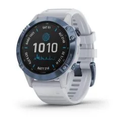 Montre GPS Garmin Fenix 6 Pro Solar Titane Bleue Cobalt Bracelet Blanc. 9 Montre GPS Garmin Fenix 6 Pro Solar Titane Bleue Cobalt Bracelet Blanc. -BMX Soldes fenix pro solar titane big