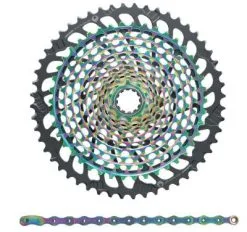Pack Cassette Et Chaine Sram XG 1299 12 Vitesses 10-52 Rainbow -BMX Soldes pack cassette chaine sram Eagle XG 1299 big